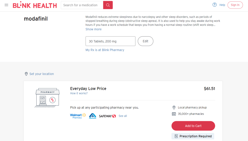Buy Modafinil at Blink Health Online Pharmacy